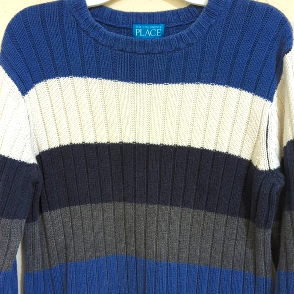 3/$20🌟 Boy's Children's Place Blue Color Block Cotton Knit Sweater Size L 10-12
